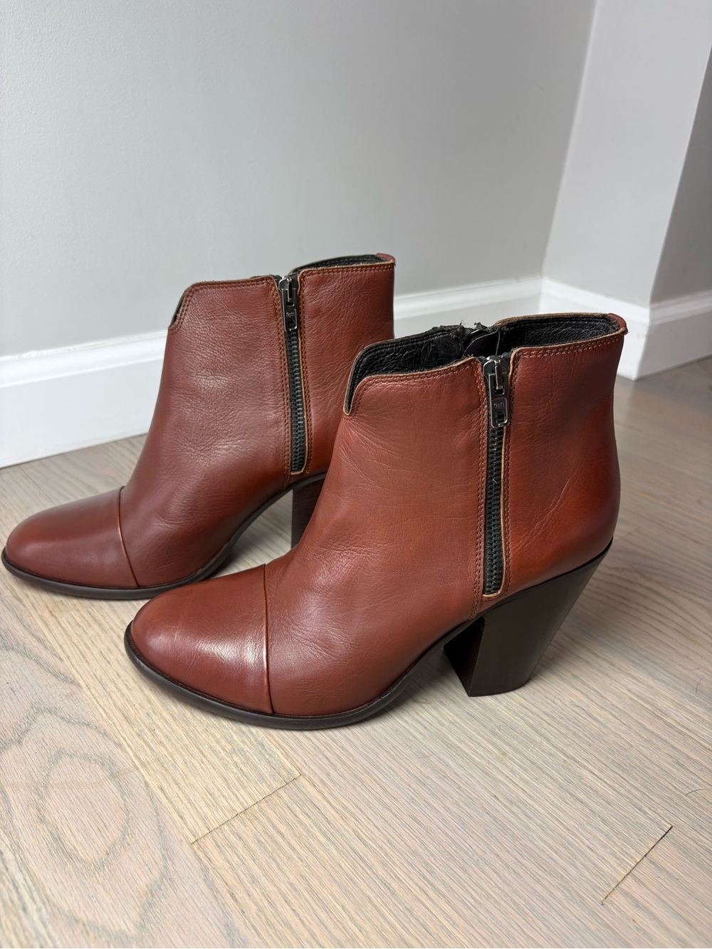 Boemos Italian Leather Ankle Boots Cognac Brown Size 40